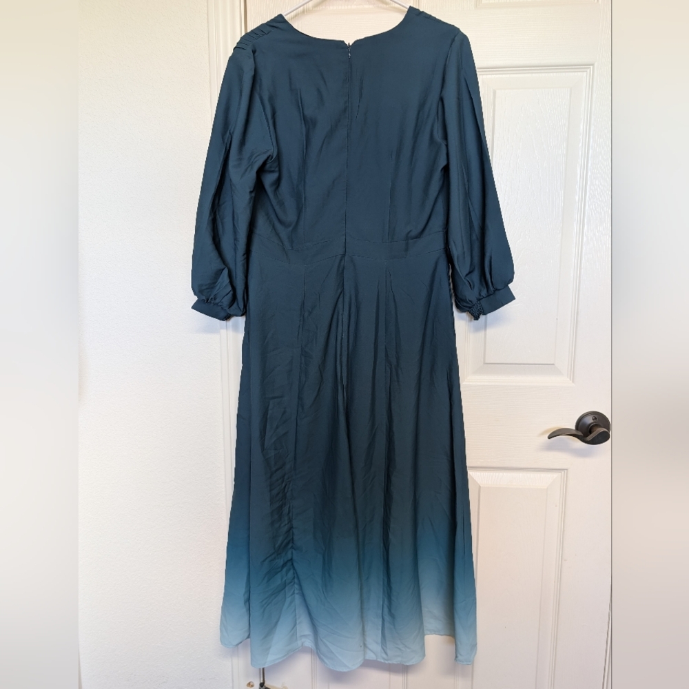 Wayward Fancies eShakti Womens Blue Ombre Pleat Midi Dress L Fairy Dark Romantic - Picture 7 of 12